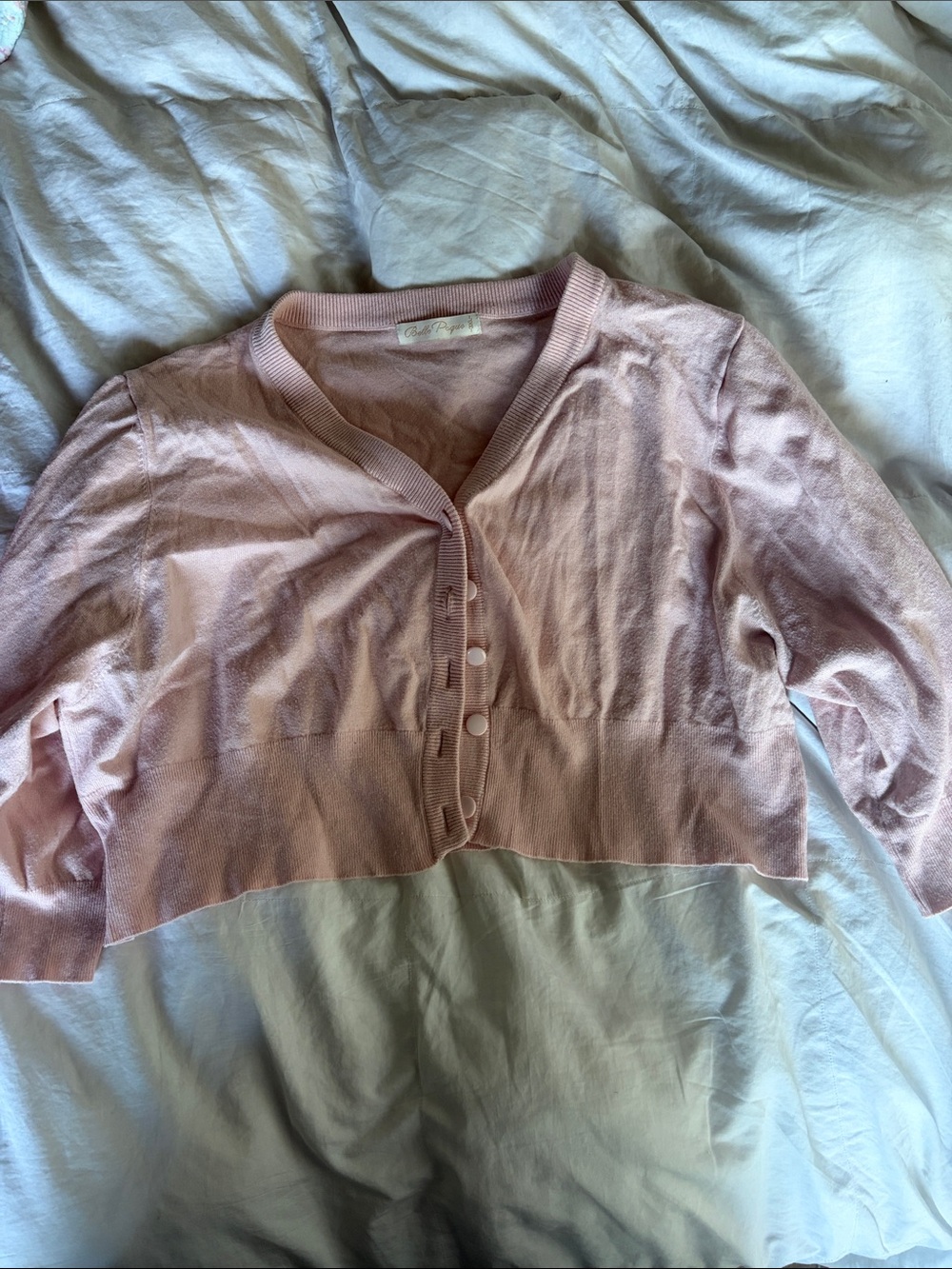 Light Pink Cropped Button-Front Cardigan